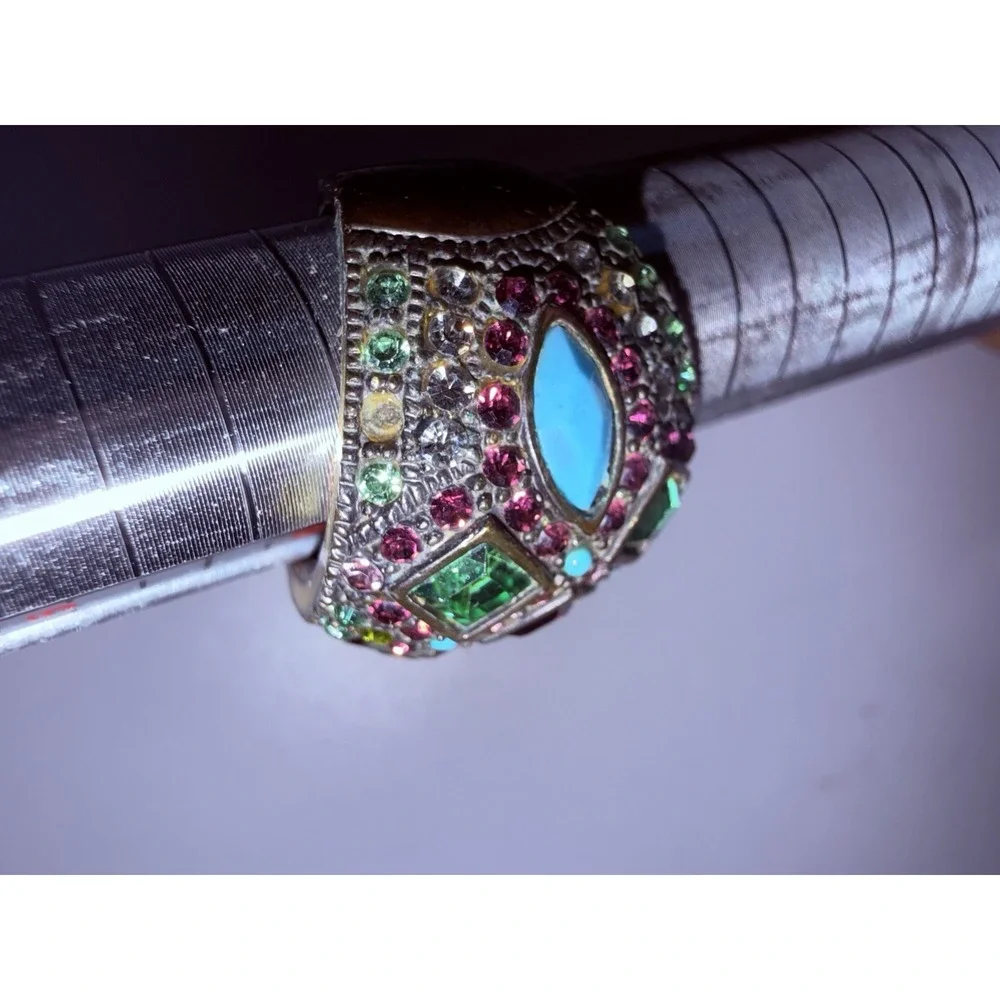 Signed Heidi Daus‎ Bold Statement Ring Antique Tone Size 7 Multicolor